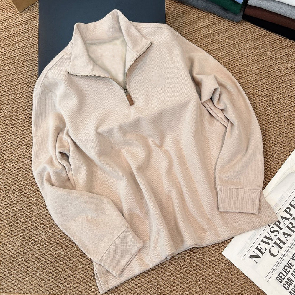 Women's semi-zipper pullover stand collar long sleeve knitted sweater polo shirt