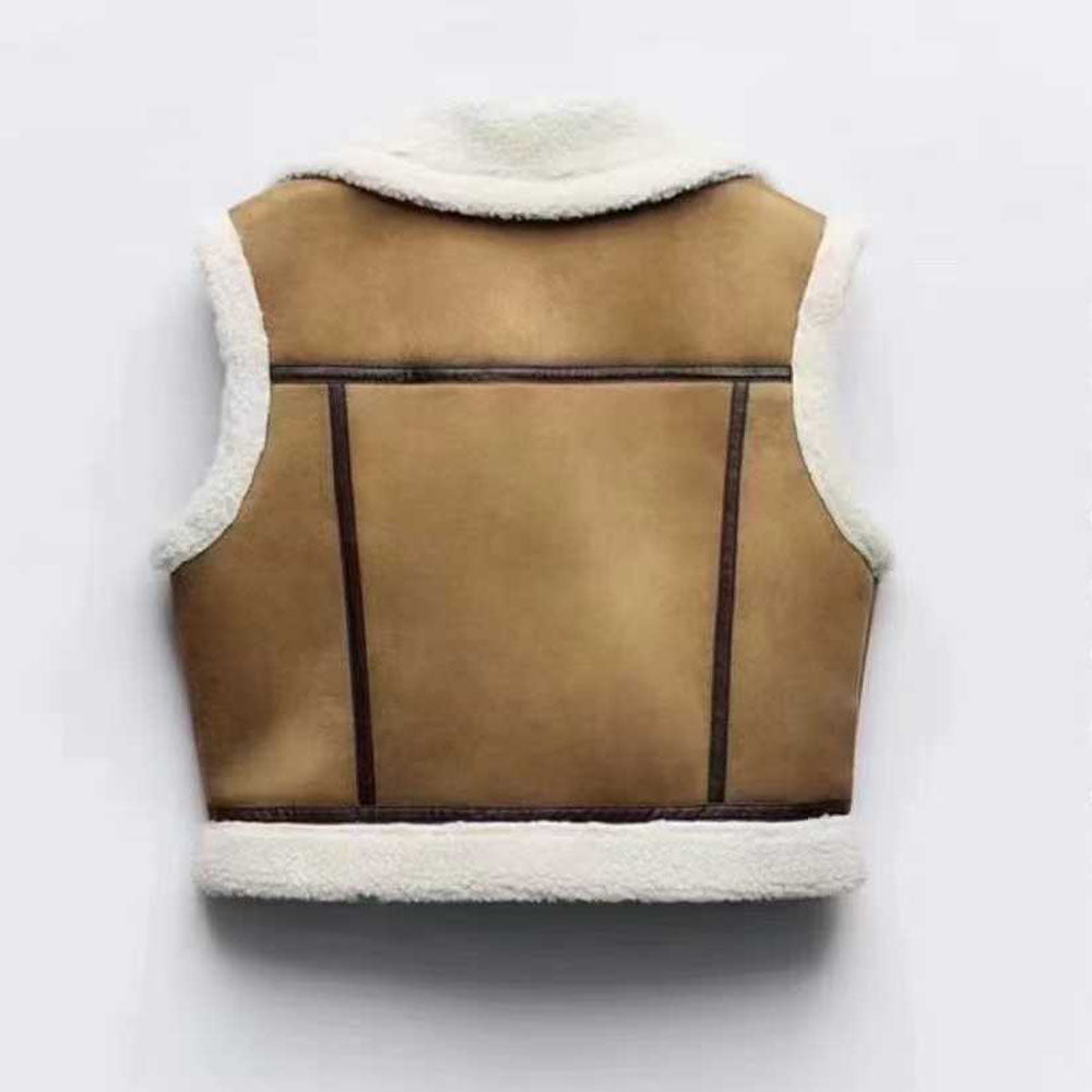 Women's new casual fur zipper short vest