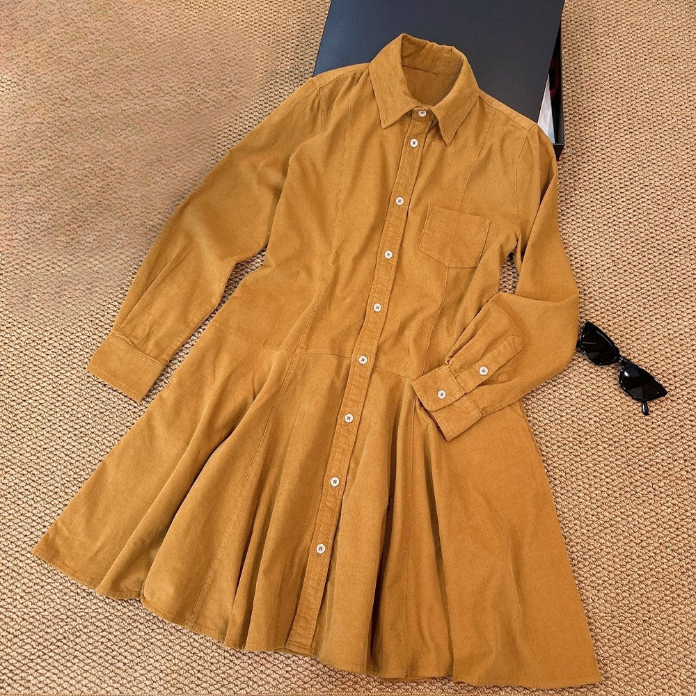 Women's new embroidered corduroy slim long-sleeved dress