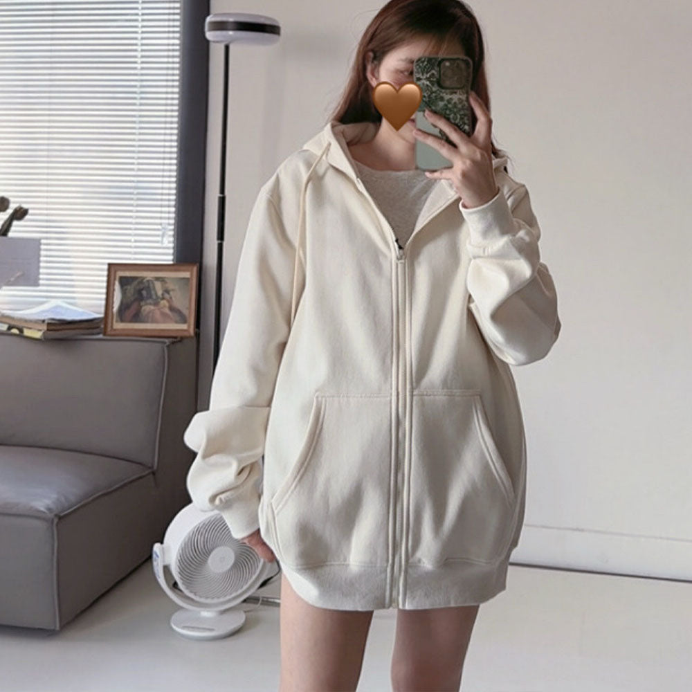 Women's new casual zipper hooded sweater coat