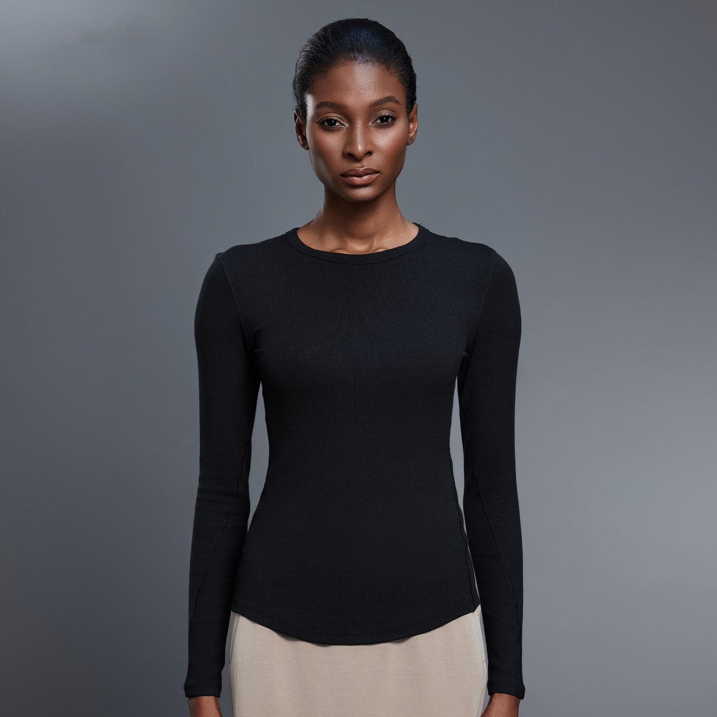 Women's new soft elastic slim sports long sleeve T-shirt