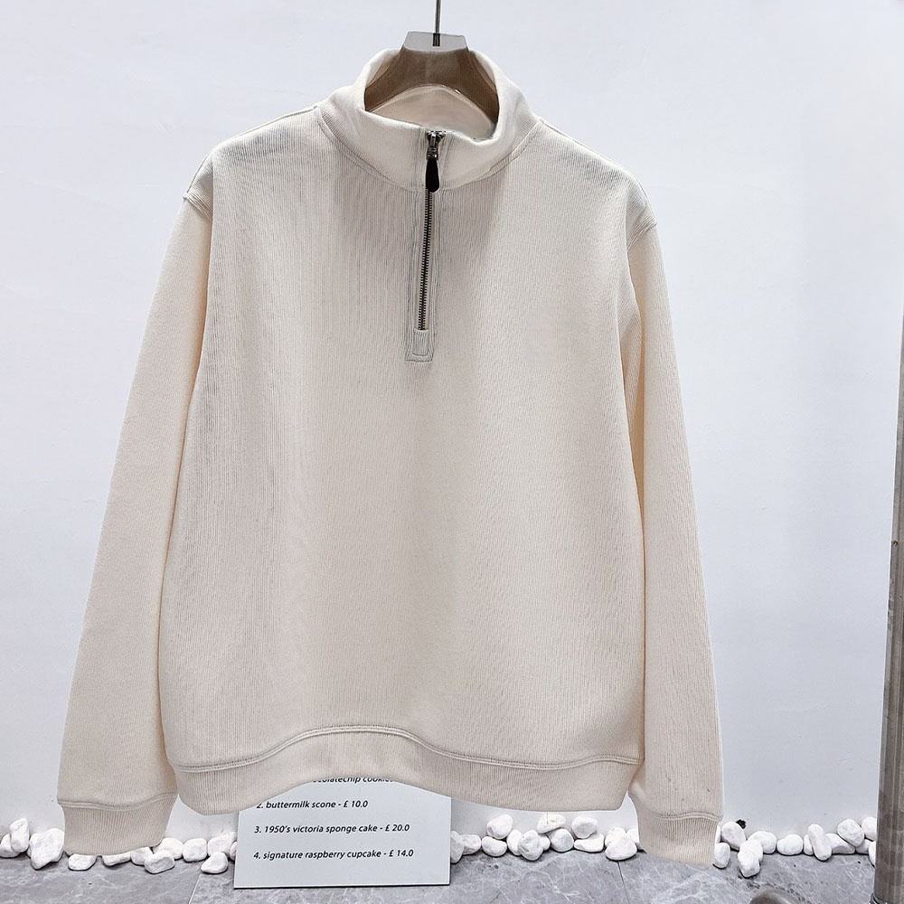 Women's new embroidered half-zipper lapel long-sleeved sweater