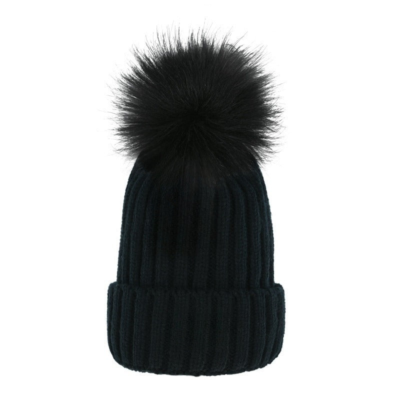 Women's new elastic wool ball decorative knitted hat