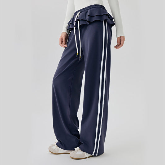 Women's new flounce design casual wide-leg pants