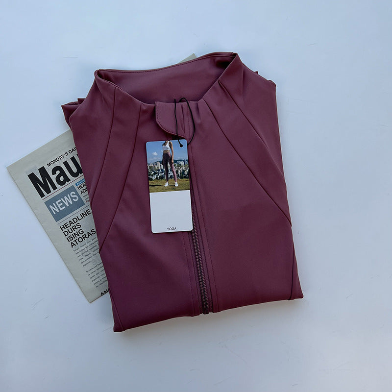 Women's New Stand-up Neck Nylon Slim Fitness Coat Soft and High Elastic Sports Cardigan Nude Pilates Yoga Clothes