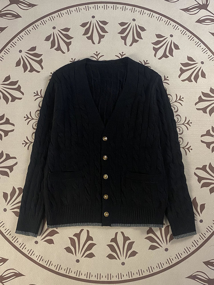 Women's embroidered V-neck button cardigan sweater coat