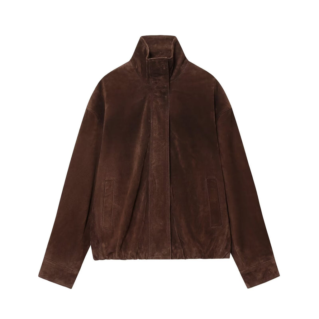 Women's new fashion anti suede effect casual stand collar jacket Coat