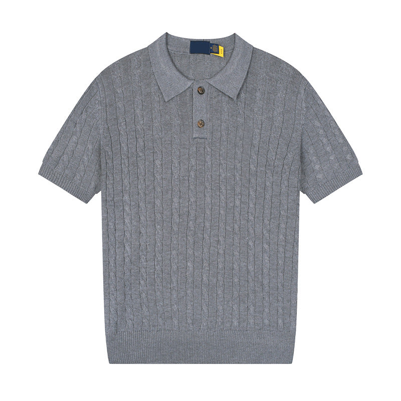 Women's new casual versatile lapel short-sleeved knitted sweater