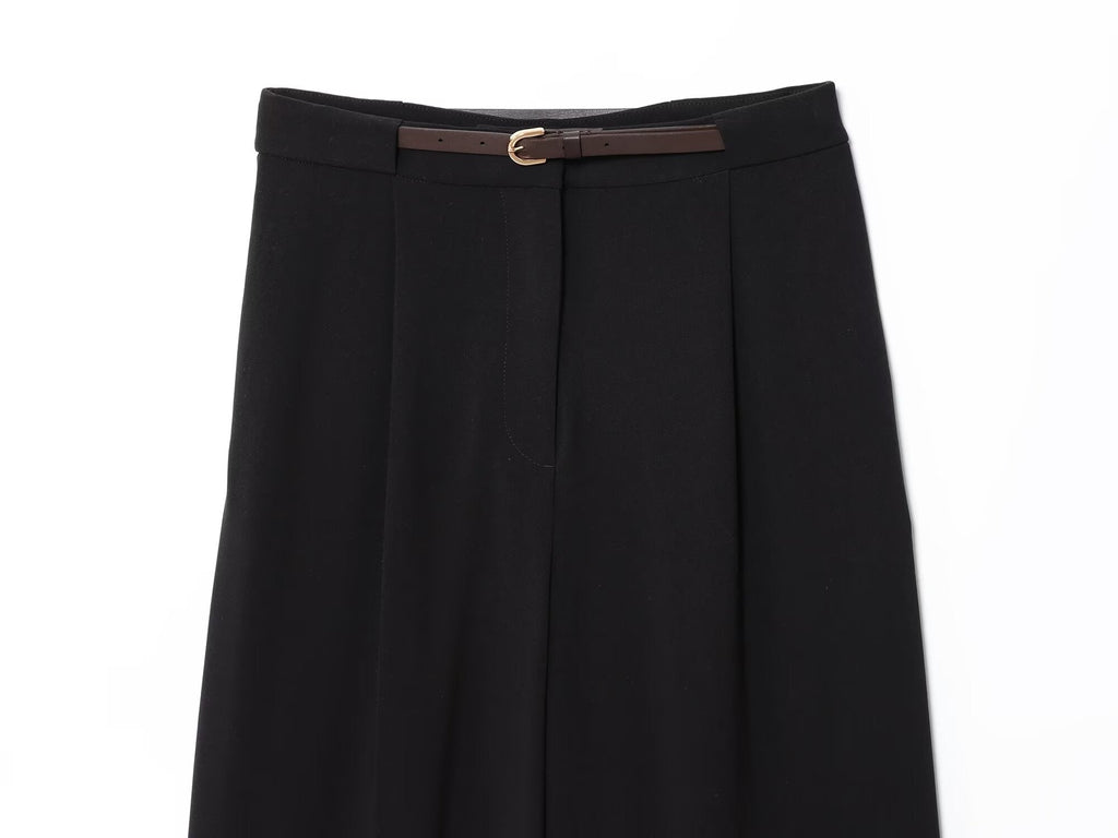 Women's new fashion belt decoration casual pleated suit pants