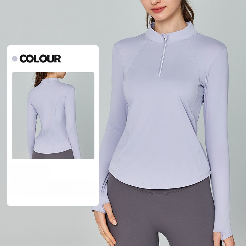 Women's new reflective half-zipper waist-closing fitness coat