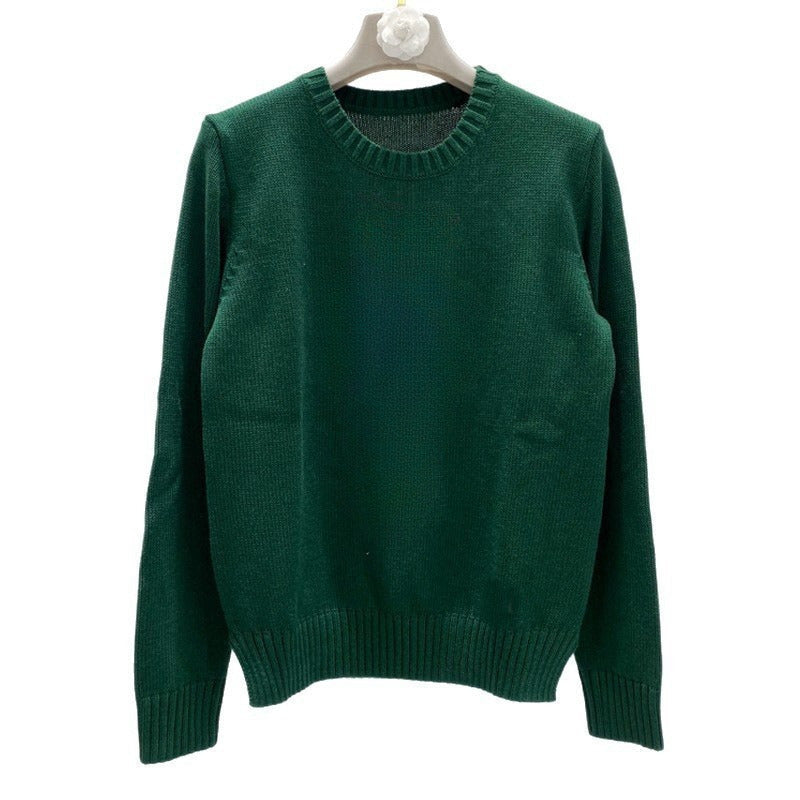 New versatile wool blend jacquard O-neck long-sleeved sweater