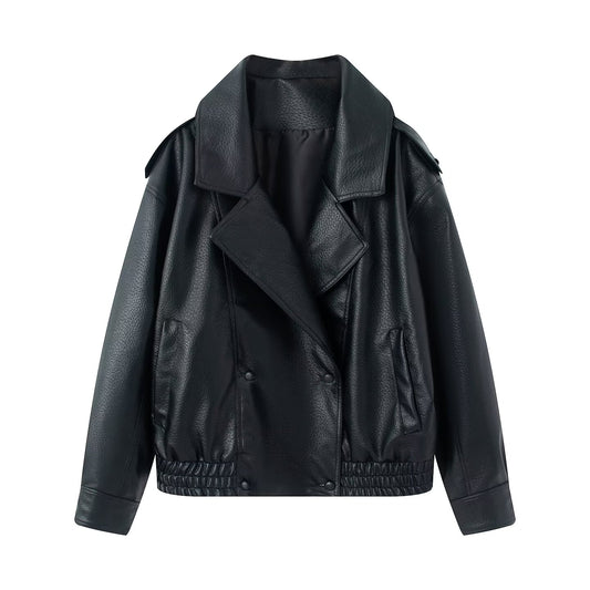 Women's loose versatile Faux Leather jacket Coat