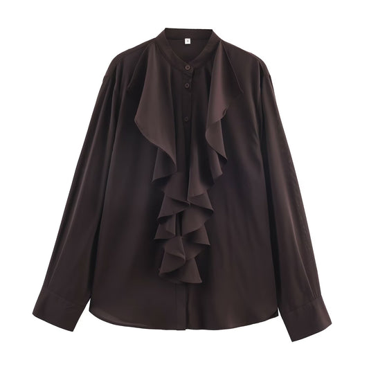 Women's loose draped ruffled long sleeved shirt