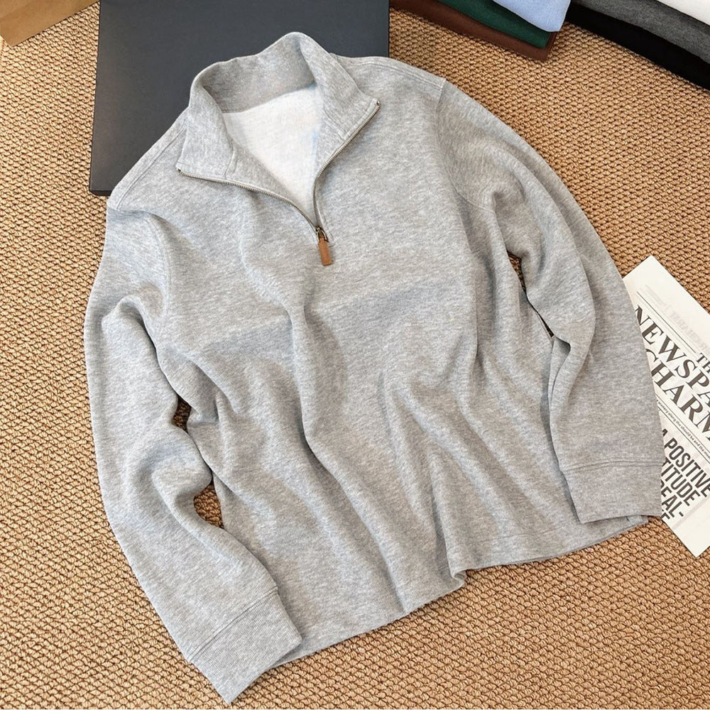 Women's semi-zipper pullover stand collar long sleeve knitted sweater polo shirt