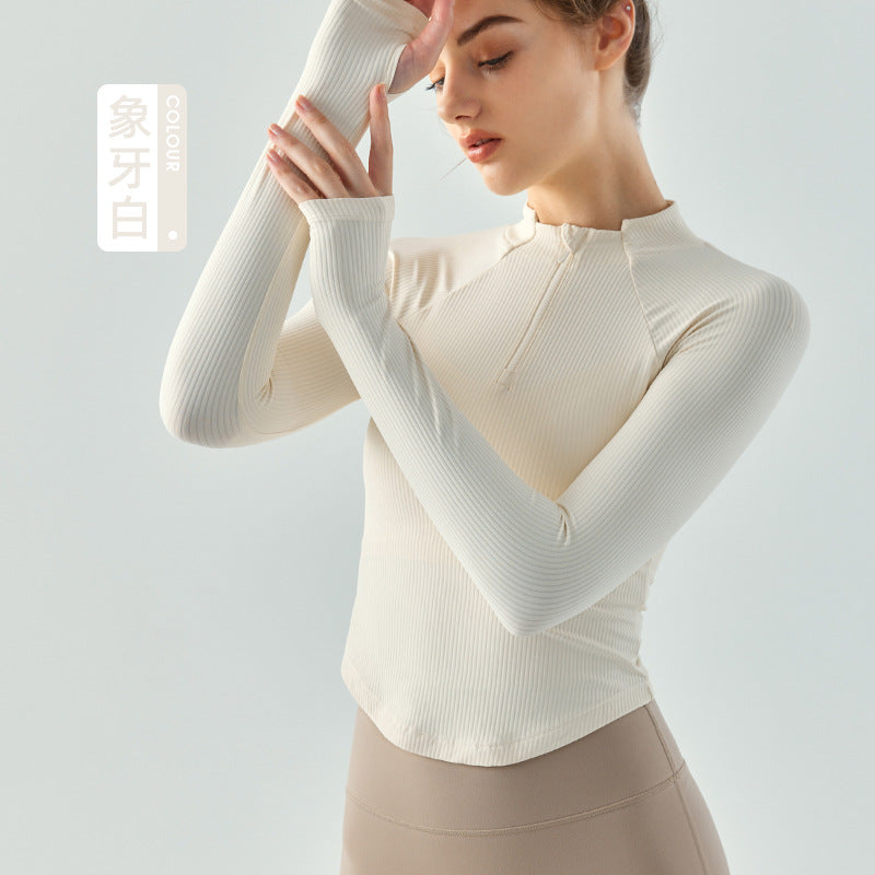 Women's new semi-zipper slim sports shirt T-shirt fitness clothes