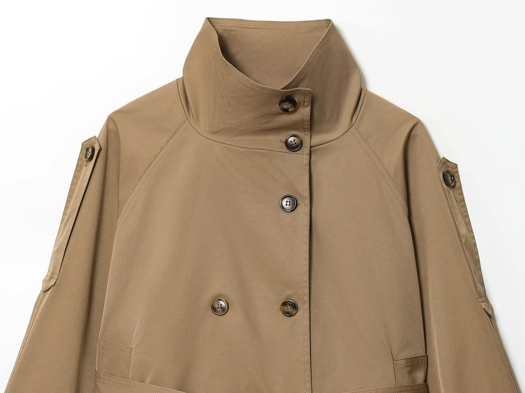 Women's New Fashion With Belt Short Double breasted Windbreaker Coat