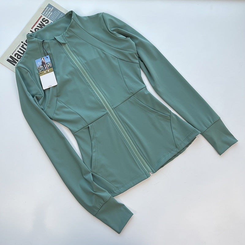 Women's New Stand-up Neck Nylon Slim Fitness Coat Soft and High Elastic Sports Cardigan Nude Pilates Yoga Clothes