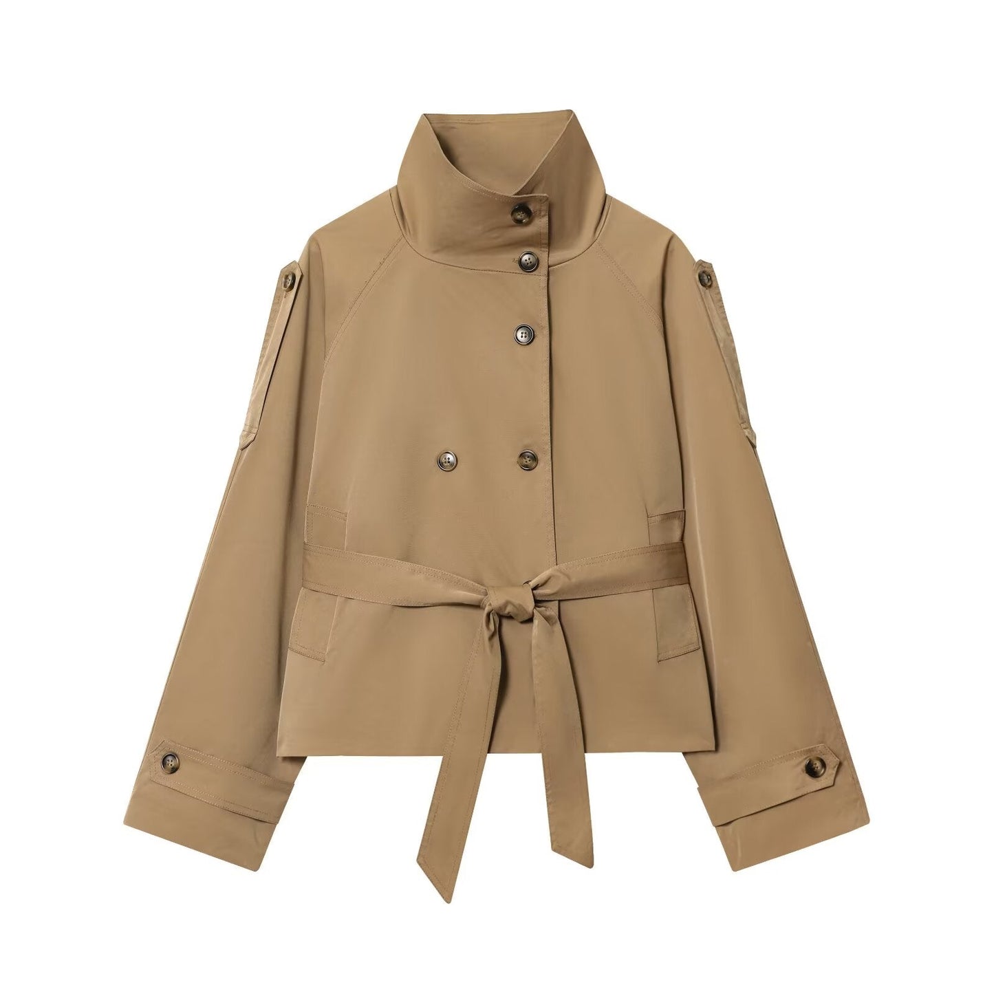 Women's 2025 New With Belt Short Double breasted Windbreaker Coat
