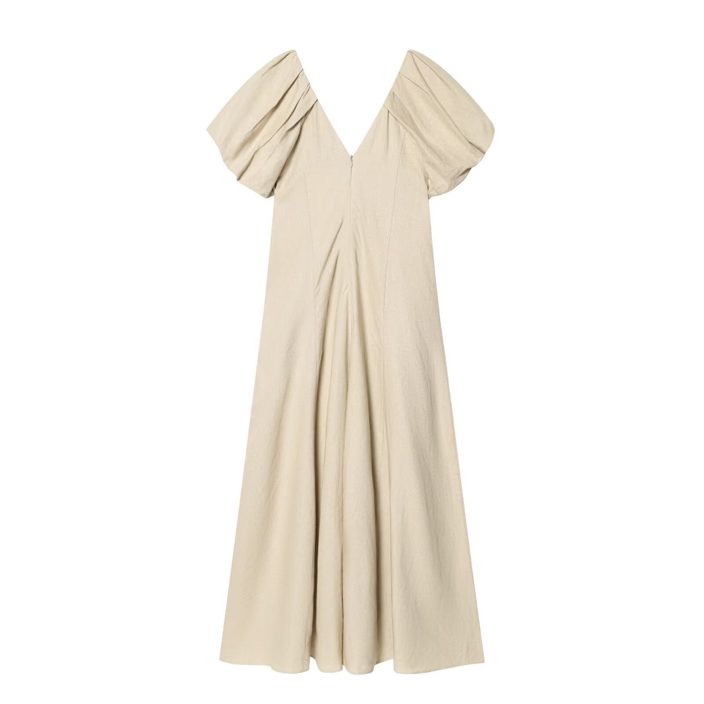 Women's Bubble sleeve Linen Blend Midi Dress