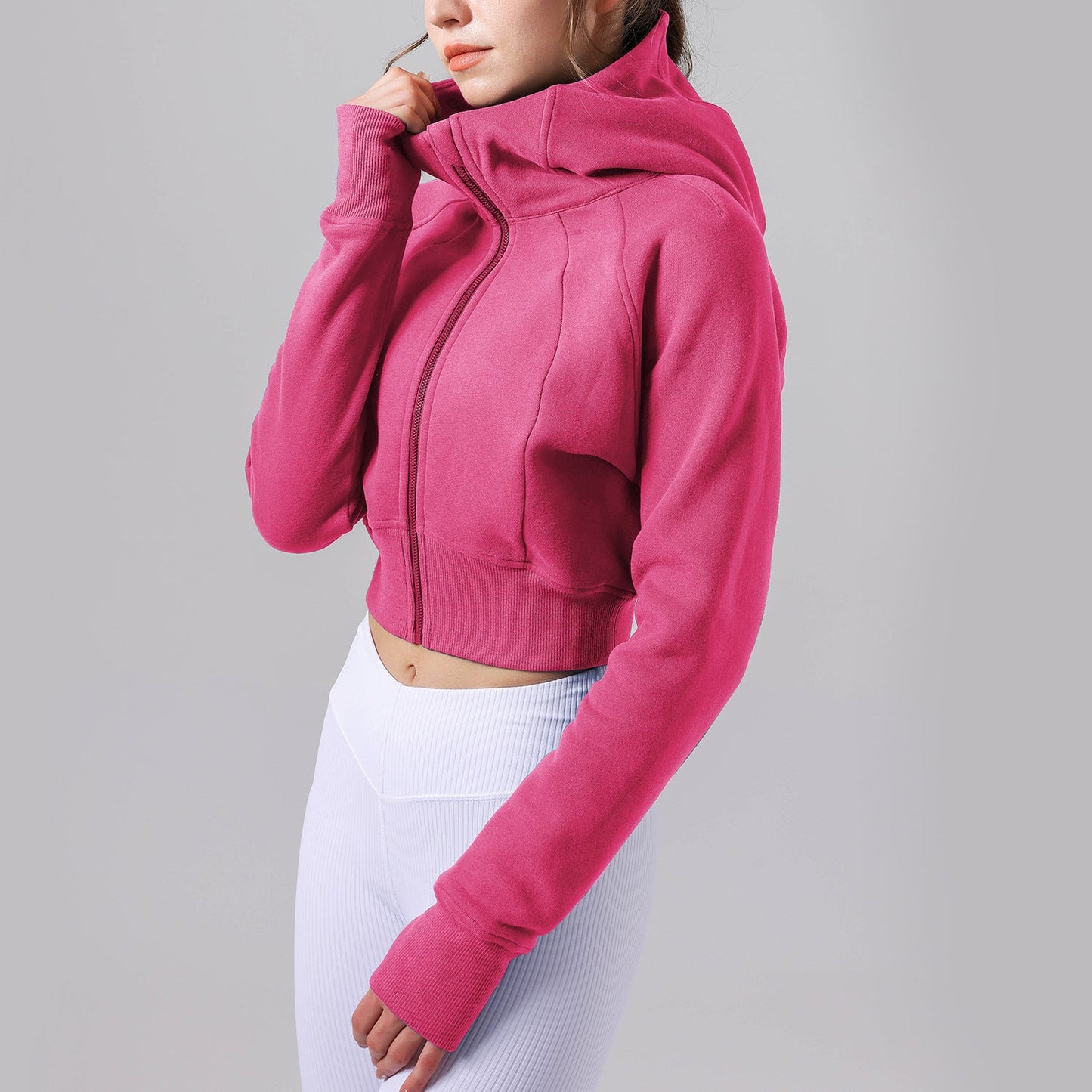 Women's new Joker hooded fitness jacket plus velvet warm loose coat