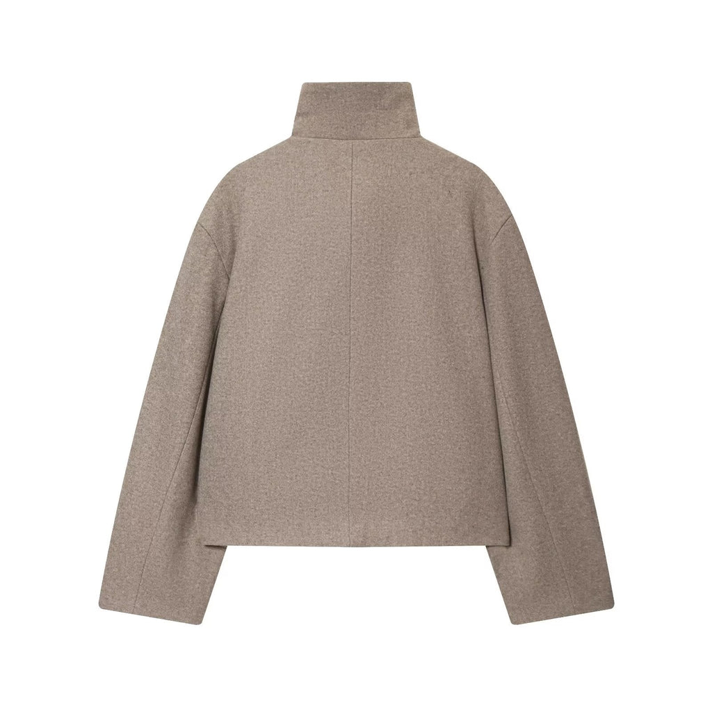 Women's loose standing collar warm woolen coat