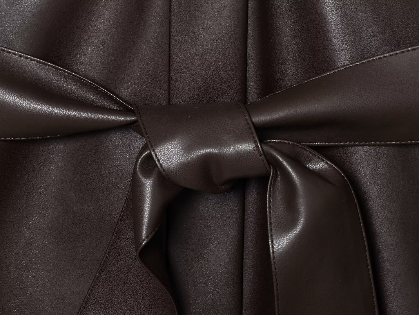 Women's with Belt shirt style faux leather Coat