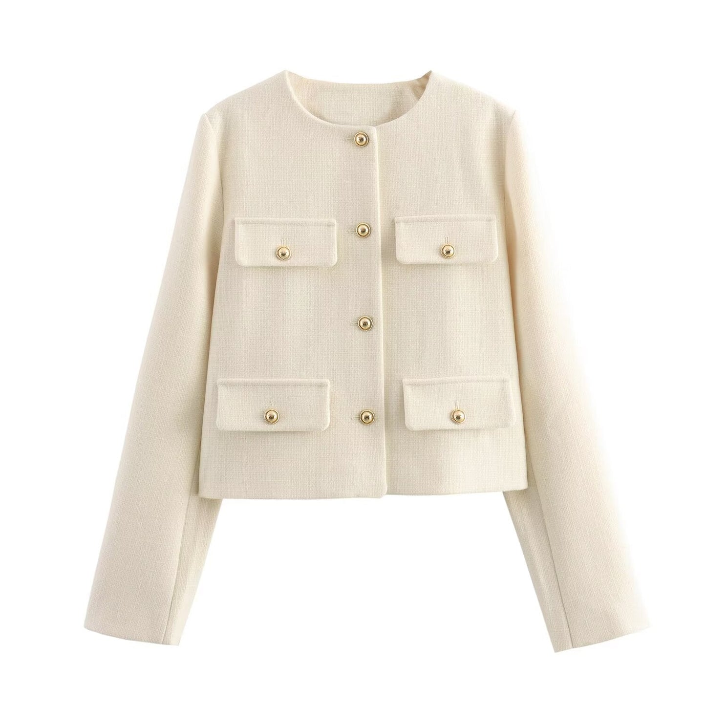 Women's new flip cover decoration short O Neck Blazer Coat