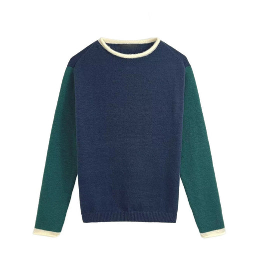 Women's new fashion O Neck long sleeved contrasting knit sweater