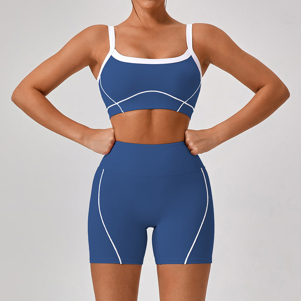 Women's new nude tight outdoor sports bra contrast suit