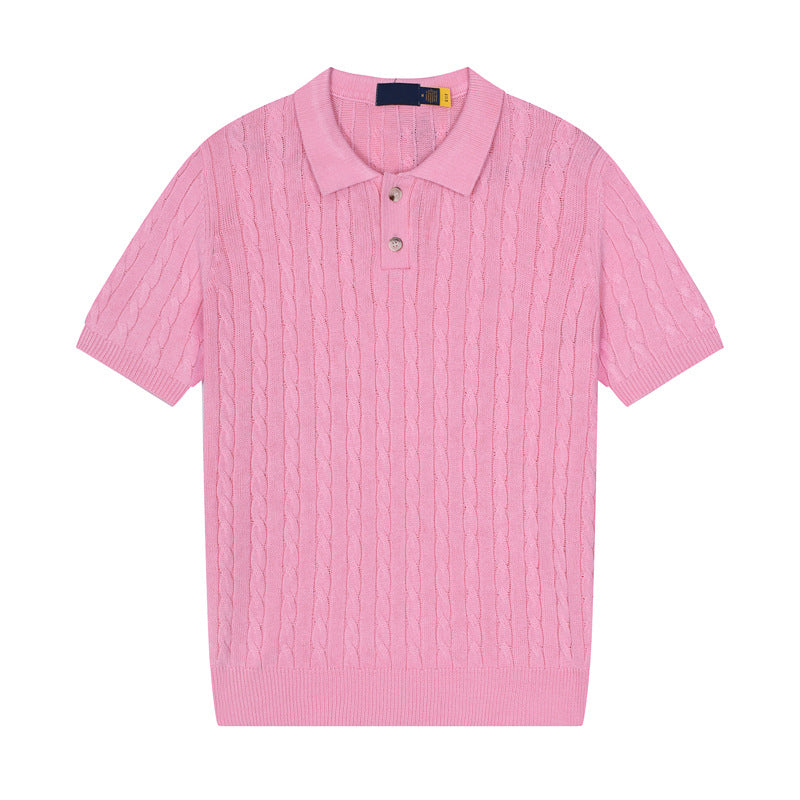 Women's new casual versatile lapel short-sleeved knitted sweater