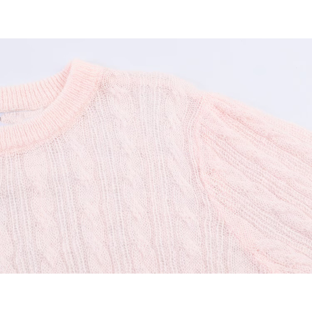 Women's O Neck short sleeved hollow knit sweater