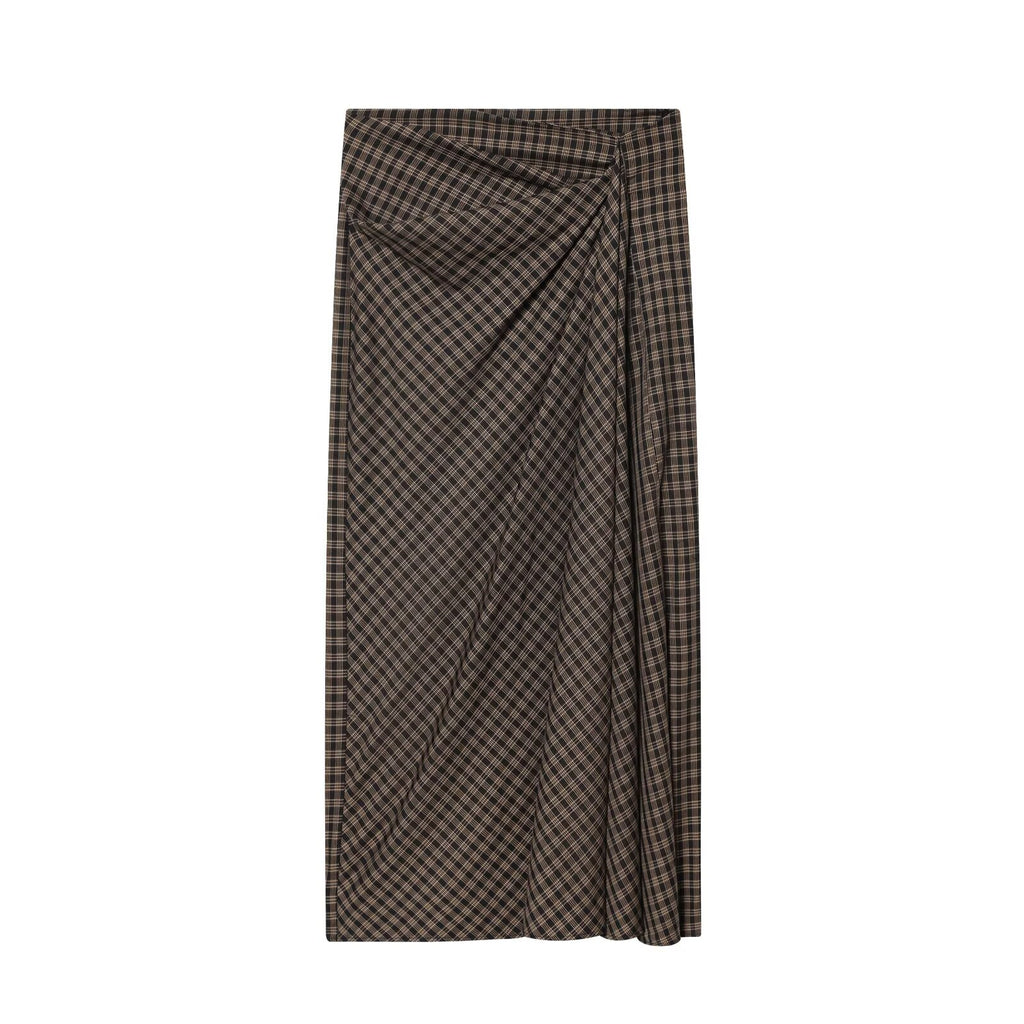 Women's pleated decorative plaid MIDI skirt
