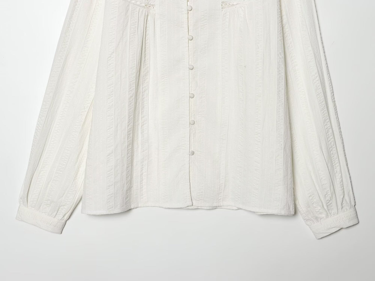 Women's pleated lace decorative casual shirt