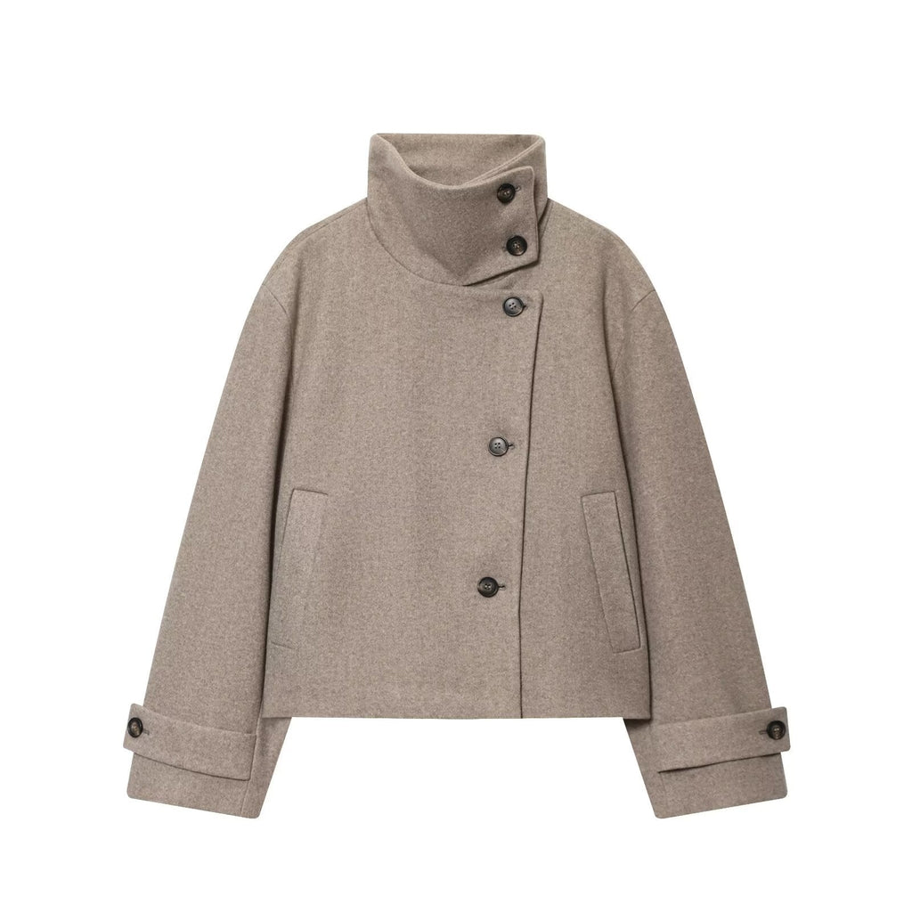 Women's loose standing collar warm woolen coat