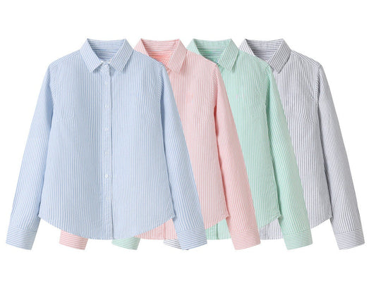 New Women's Embroidered Long-Sleeved Striped Shirt