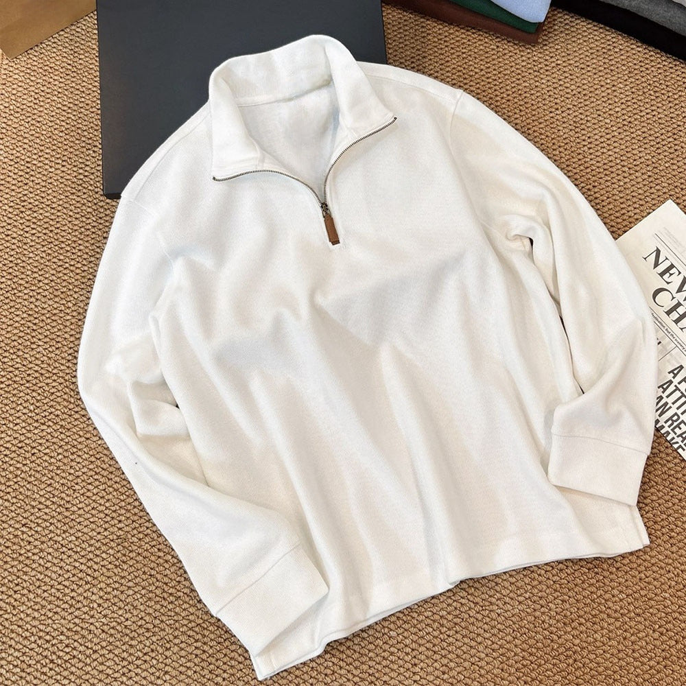 Women's semi-zipper pullover stand collar long sleeve knitted sweater polo shirt