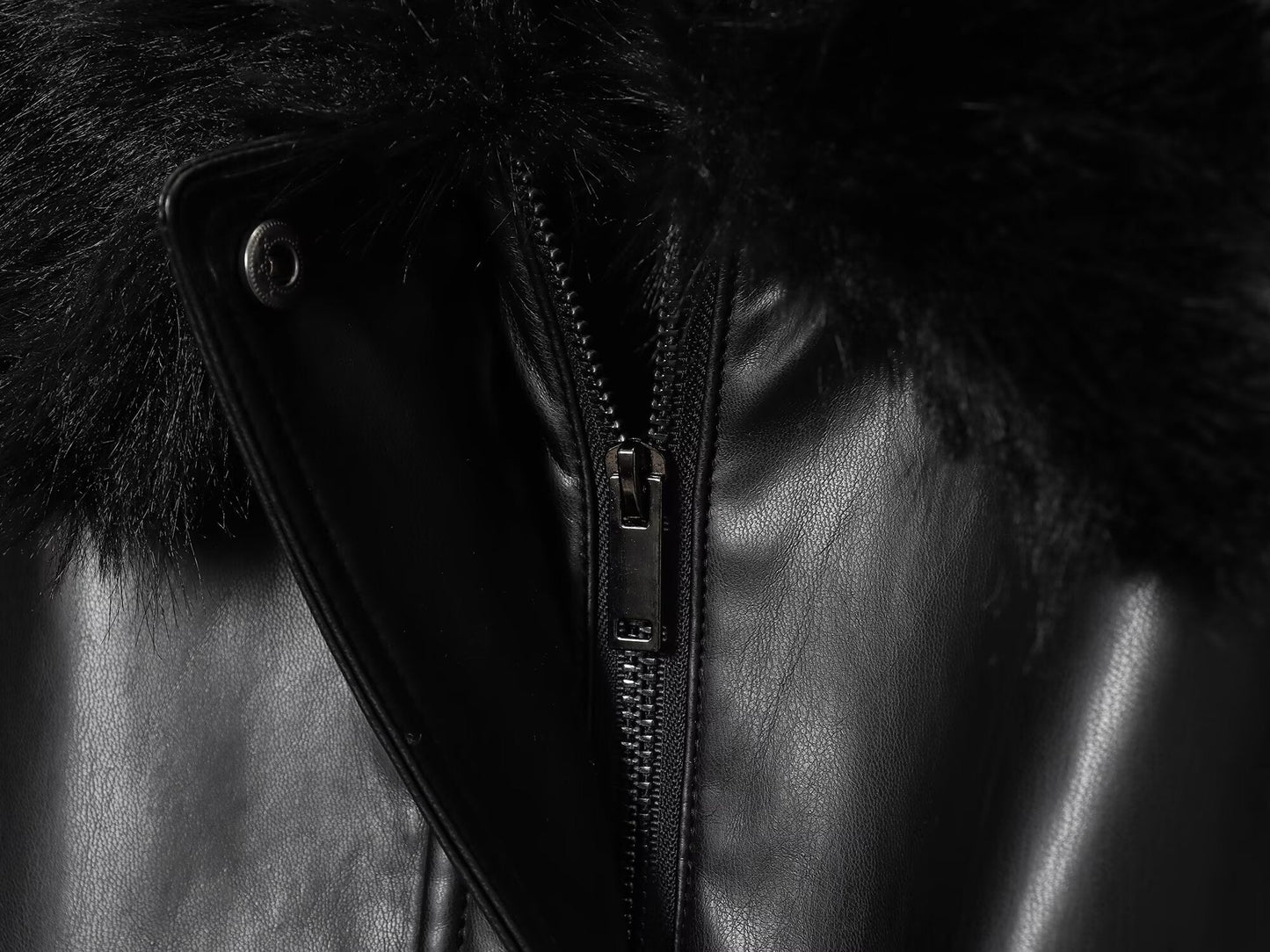 Women's new fashion detachable faux fur collar effect jacket Coat