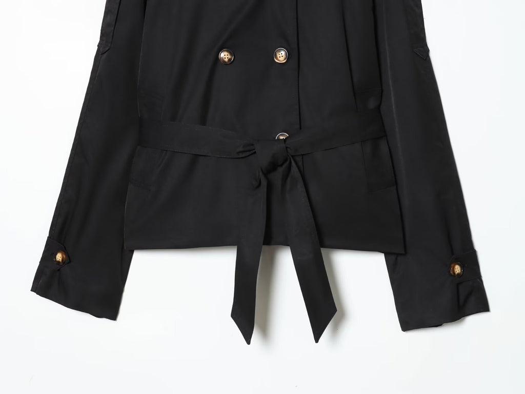 Women's 2025 New With Belt Short Double breasted Windbreaker Coat