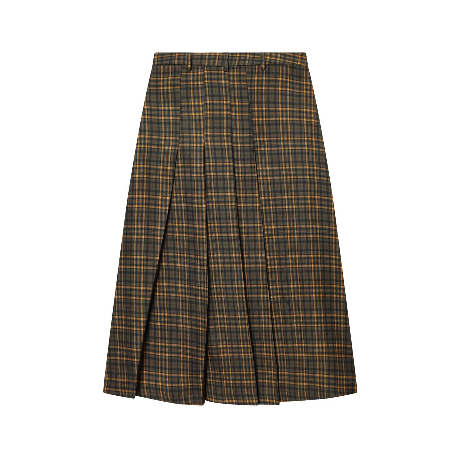 Women's button decoration pleated plaid MIDI skirt