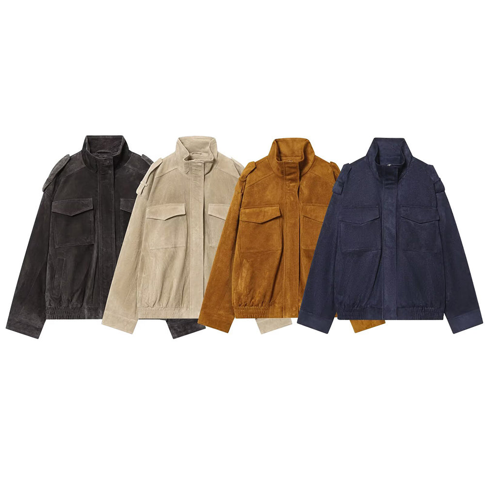 Women's stand collar suede textured jacket Coat