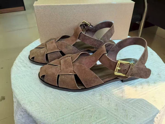 Women's new fashion Joker design thin bottom round flat sandals.