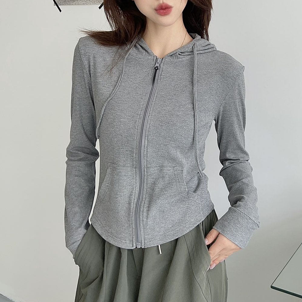 Women's Casual Hooded Jacket Slim Fit Zipper Cardigan