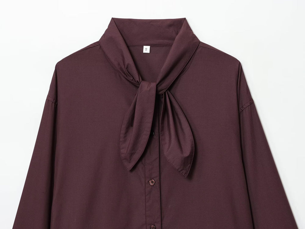 Women's new fashion scarf decoration loose poplin button up shirt