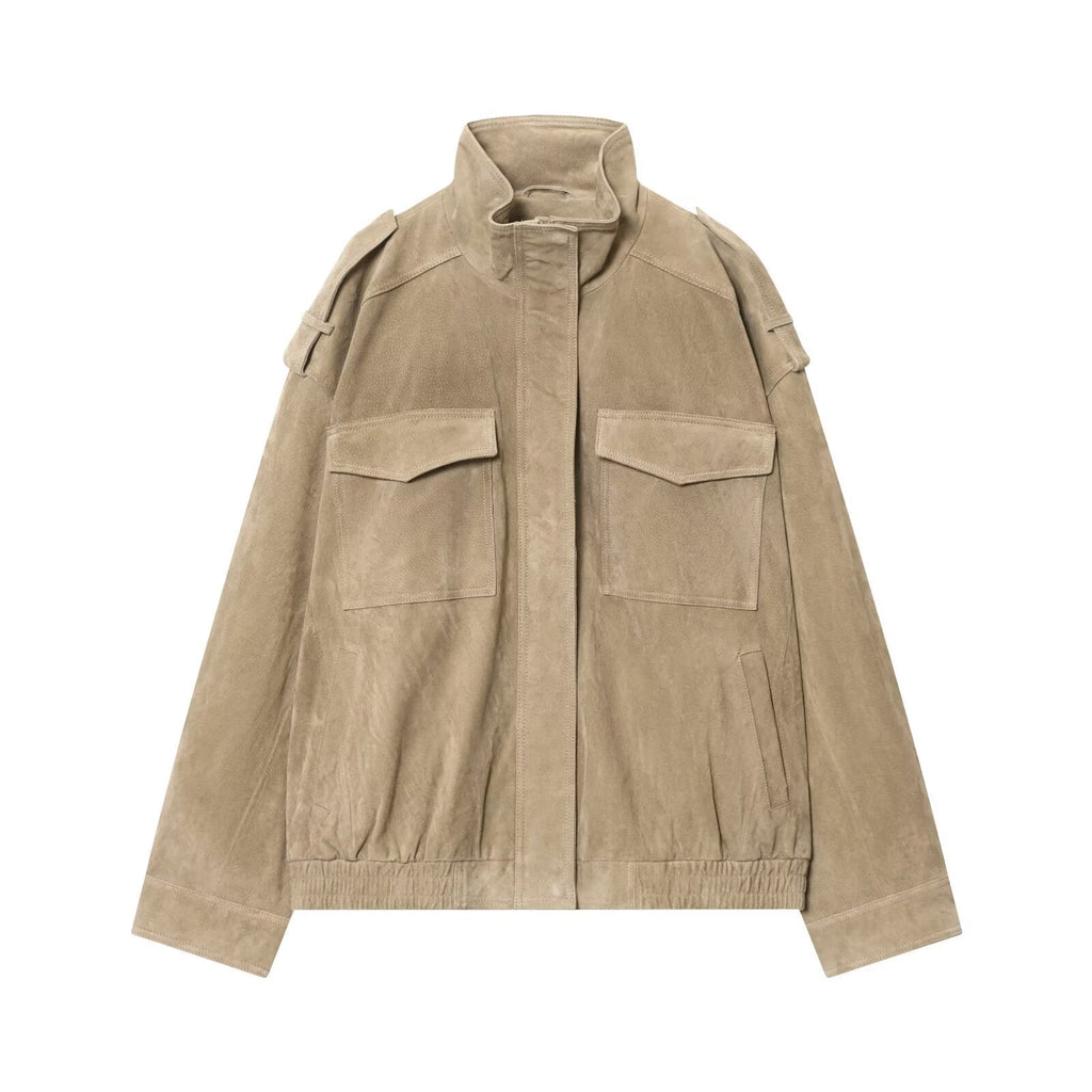 Women's stand collar suede textured jacket Coat