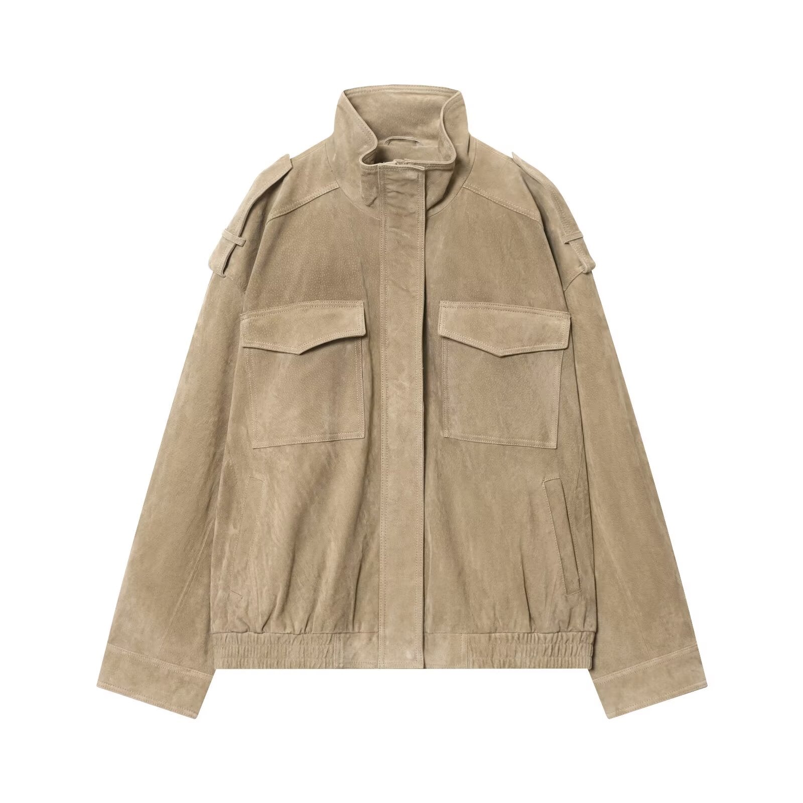 Women's stand collar suede textured jacket Coat