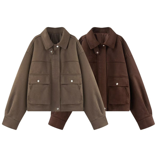 Women's loose casual suede Leather jacket Coat