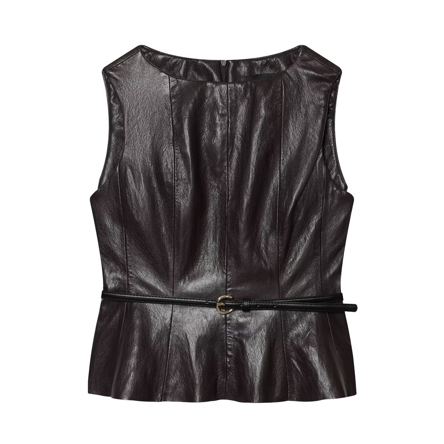 suit Women's 2 pieces with Belt faux leather effect sleeveless top+Skirts
