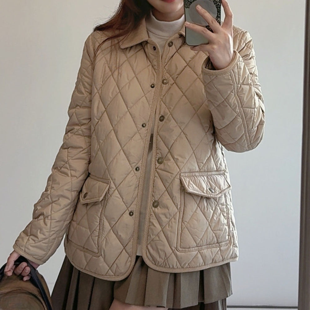 Women's new fashion Joker rhombic design autumn and winter coat