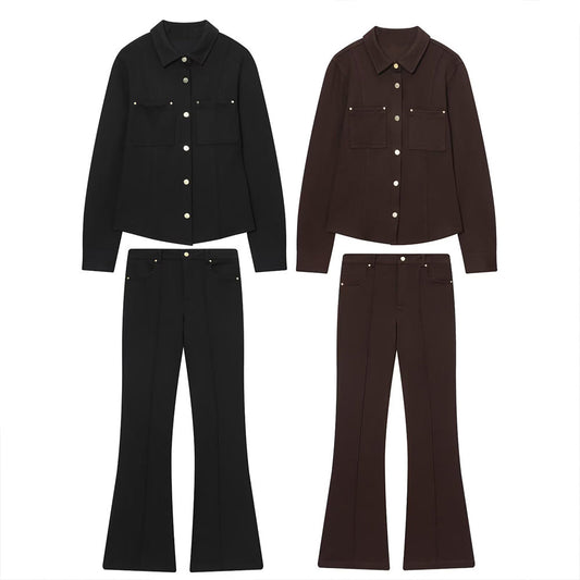 Women's 2 pieces slim single breasted crepe shirt+Pants