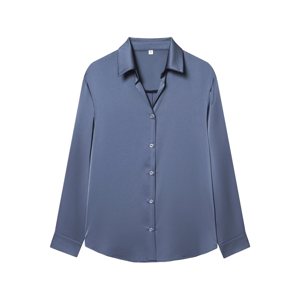 Women's casual satin textured lapel shirt